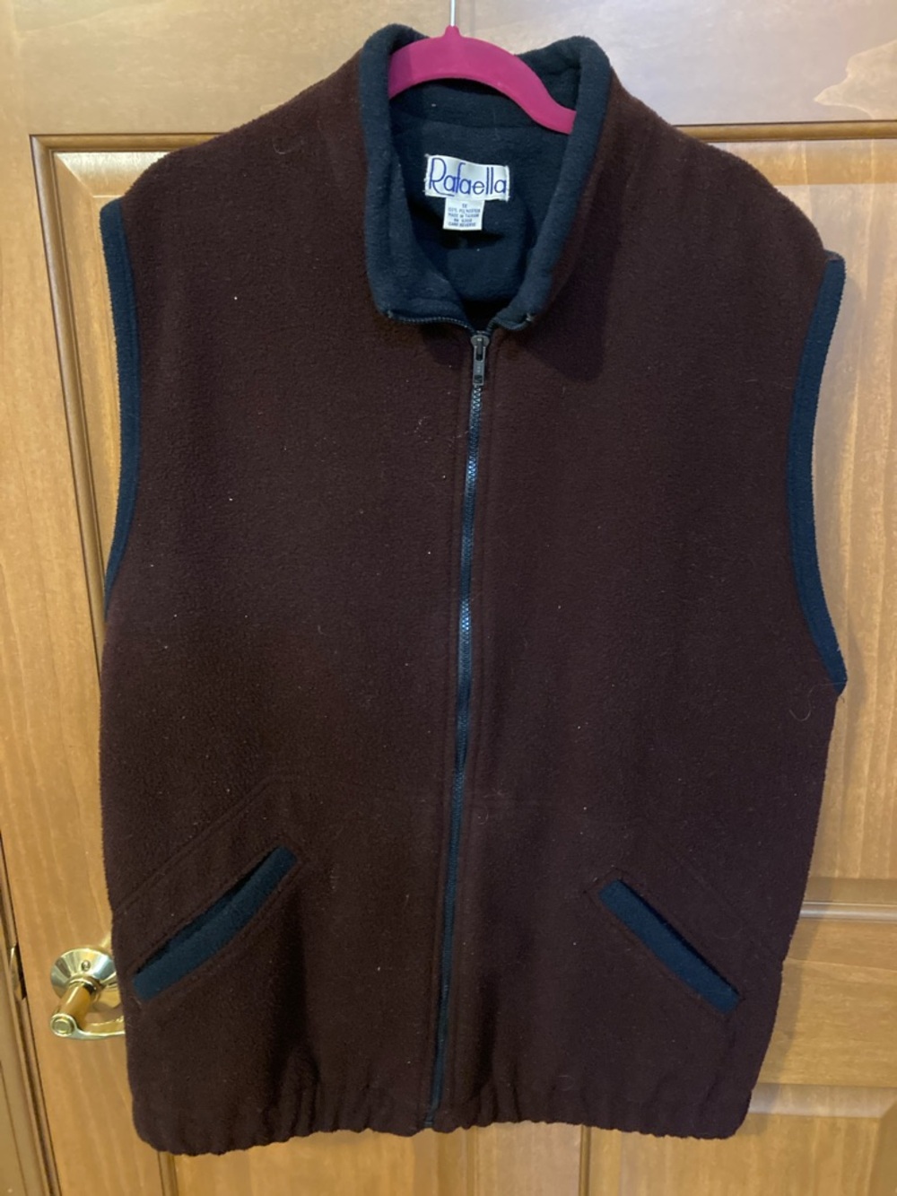 Rafaella Brown Fleece Zip-Up Vest with Black Trim